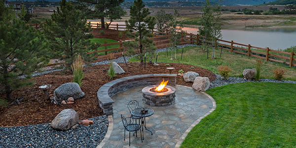 Boulder Rock Landscaping With Firepit